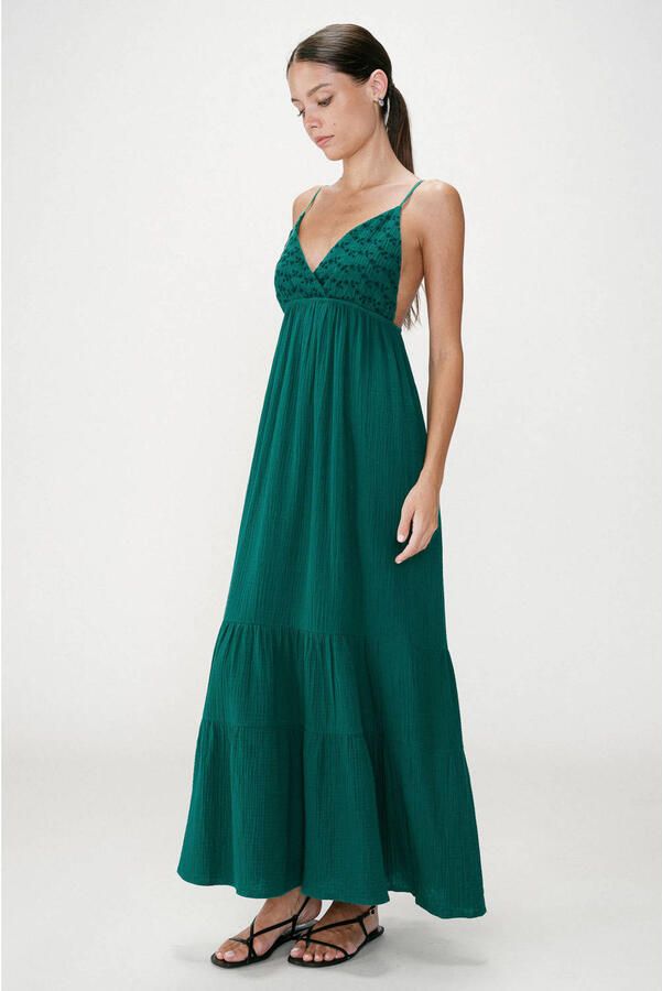 Grace & Mila maxi jurk broderie donkergroen - Foto 3