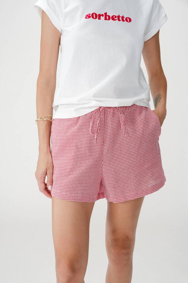 Grace & Mila regular waist geruite casual short rood