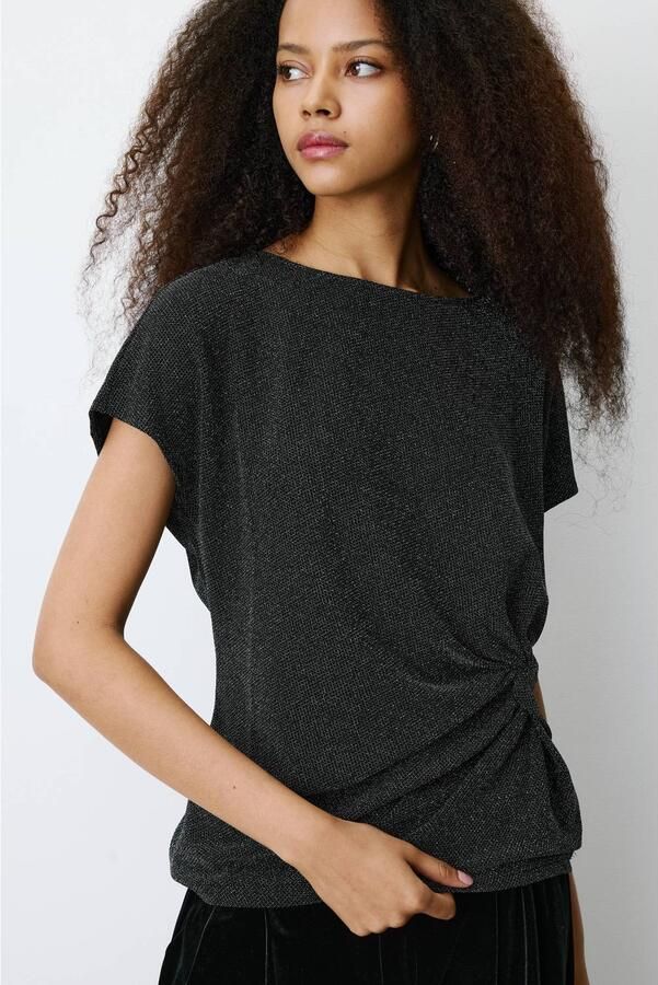 Grace & Mila top met glitters zilver zwart