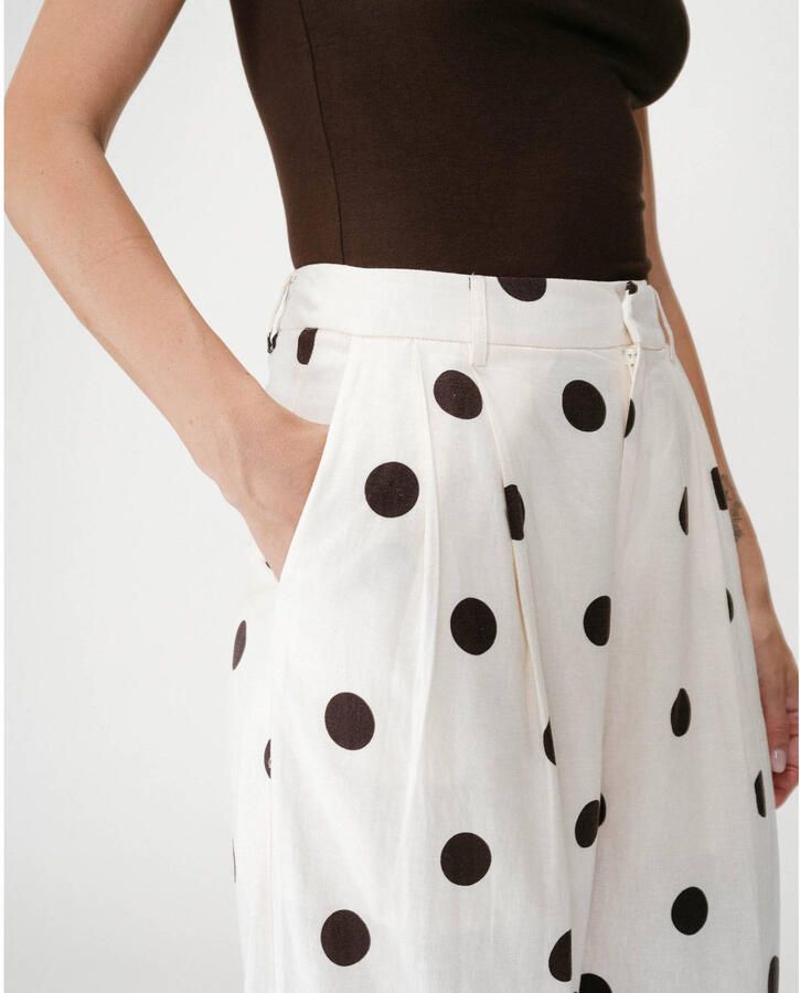 Grace & Mila wide leg high waist broek met linnen met stippen ecru - Foto 2