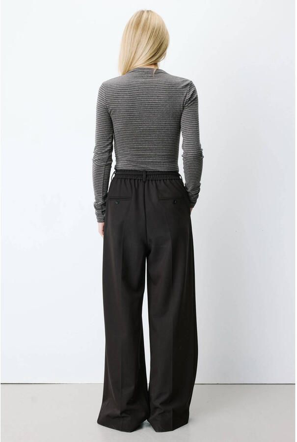 Grace & Mila wide leg pantalon met ceintuur donkerbruin - Foto 2