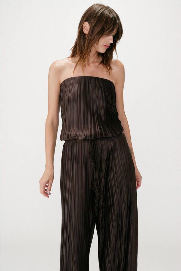 Grace & Mila wide leg regular waist broek donkerbruin - Foto 5