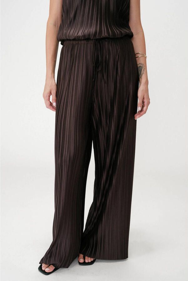 Grace & Mila wide leg regular waist broek donkerbruin - Foto 7