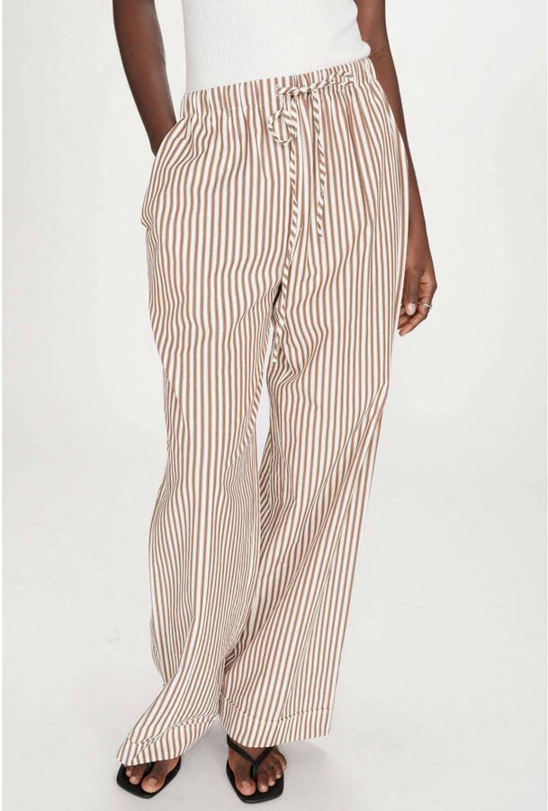 Grace & Mila wide leg regular waist gestreepte casual broek bruin seersucker