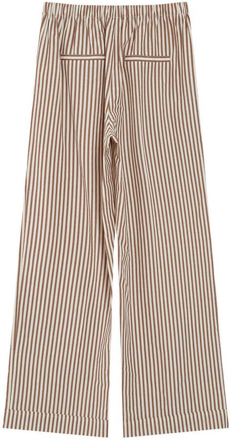 Grace & Mila wide leg regular waist gestreepte casual broek bruin seersucker - Foto 3