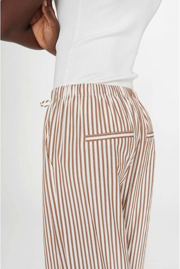 Grace & Mila wide leg regular waist gestreepte casual broek bruin seersucker - Foto 2