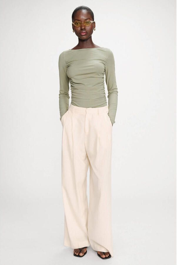 Grace & Mila wide leg regular waist pantalon met krijtstreep lichtgeel - Foto 5