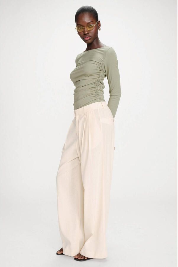 Grace & Mila wide leg regular waist pantalon met krijtstreep lichtgeel - Foto 6
