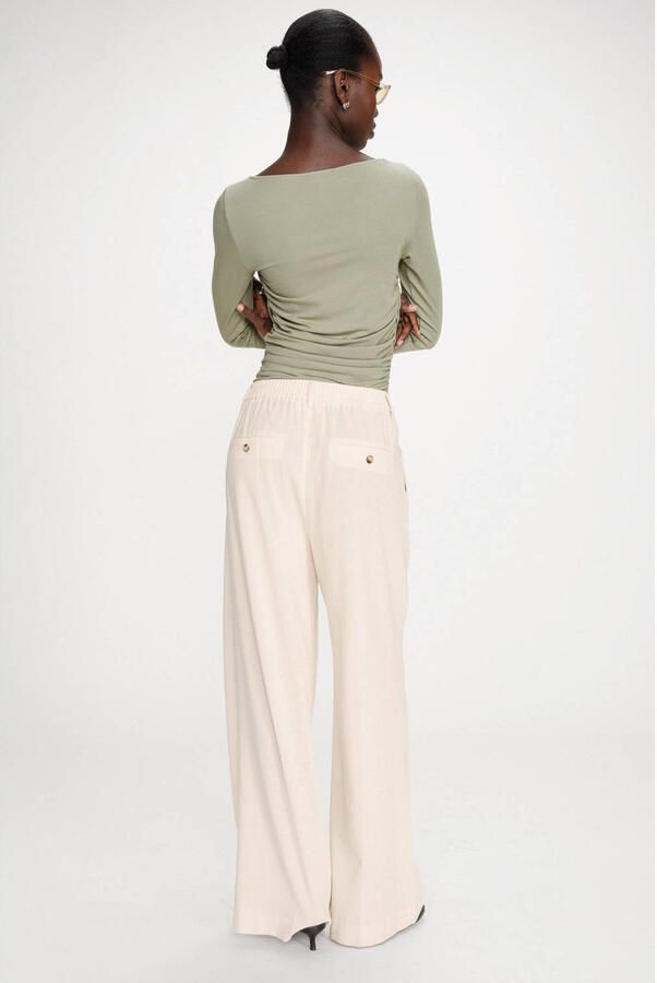 Grace & Mila wide leg regular waist pantalon met krijtstreep lichtgeel - Foto 7