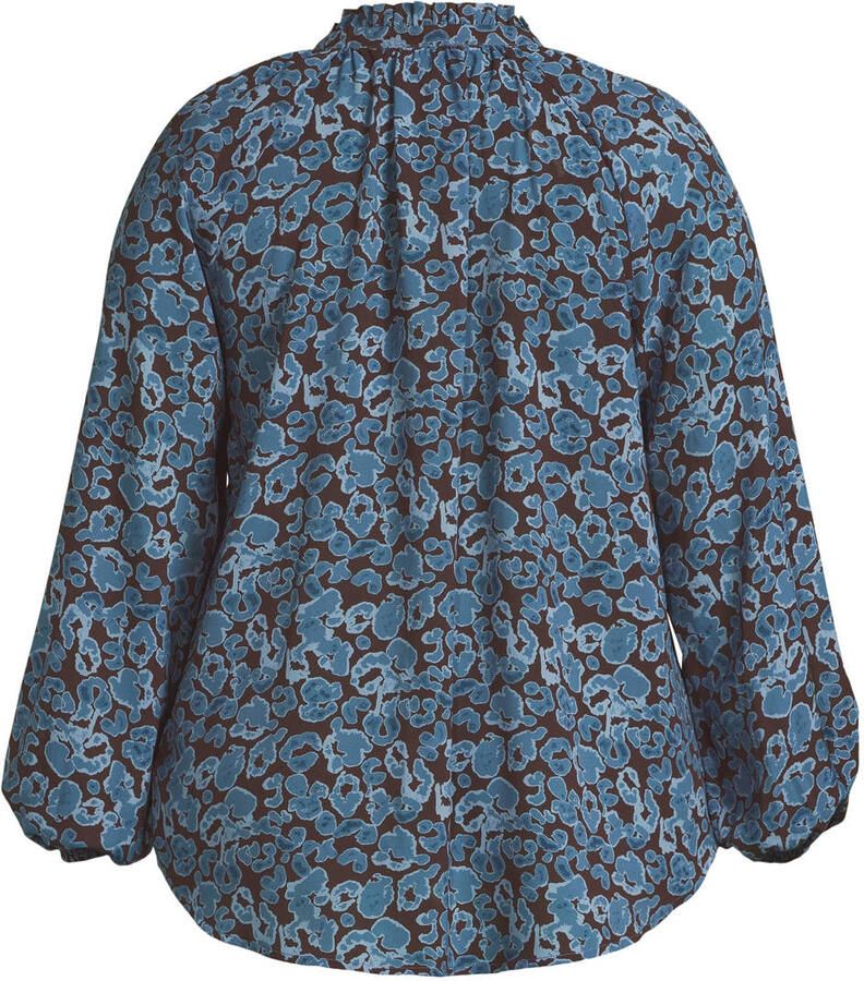 GREAT LOOKS blousetop met strikkraag panterprint blauw bruin - Foto 3