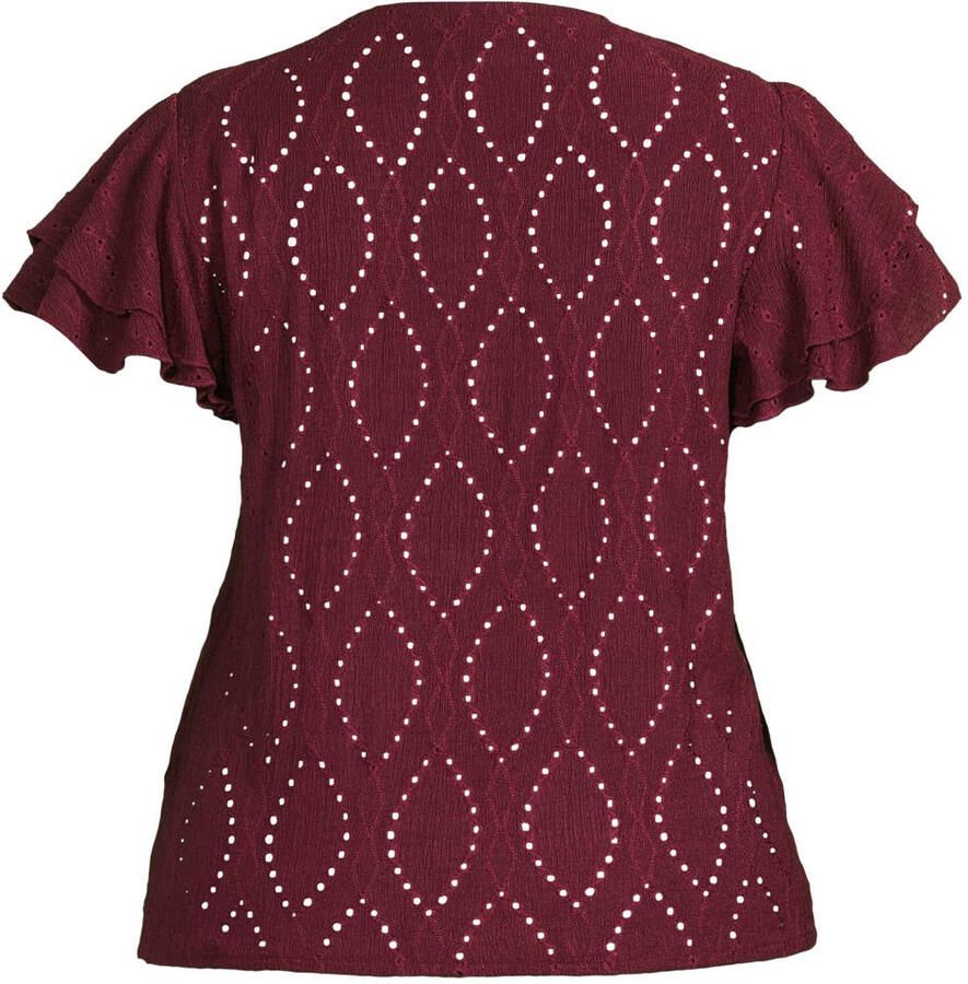 GREAT LOOKS broderie top met ruches bordeauxrood - Foto 2
