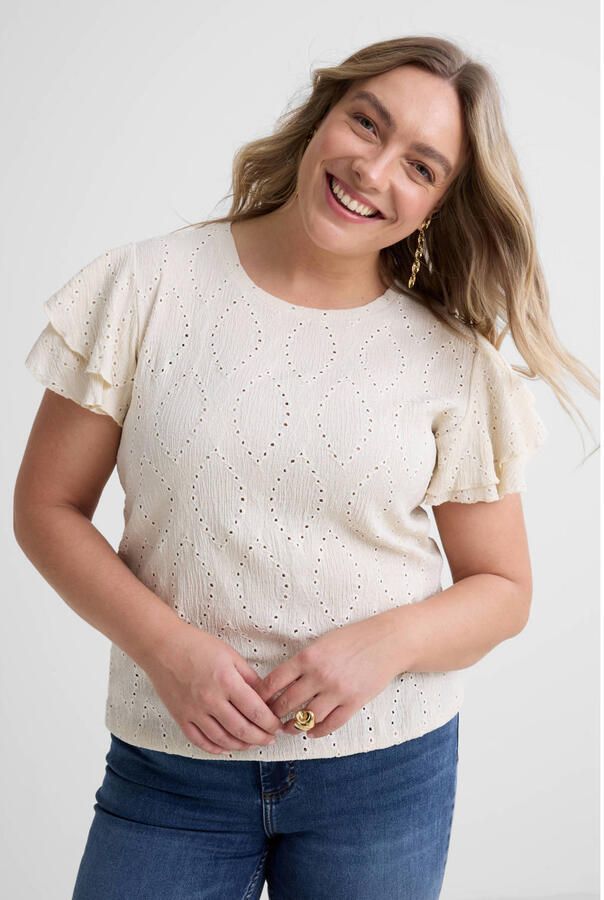 GREAT LOOKS broderie top met ruches off-white