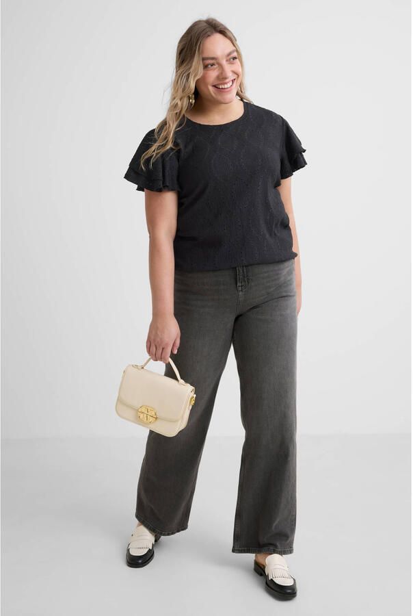 GREAT LOOKS broderie top met ruches zwart - Foto 3