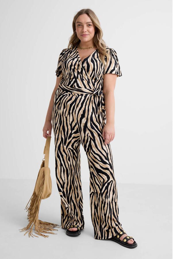 GREAT LOOKS crinkle jumpsuit met zebraprint