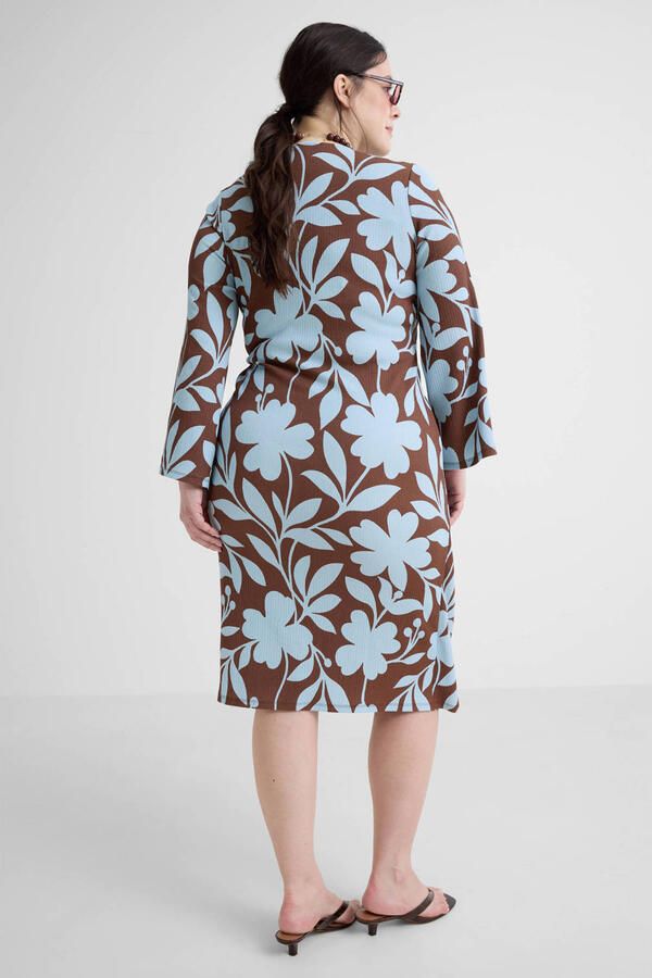 GREAT LOOKS crinkle jurk met bloemenprint blauw bruin - Foto 2