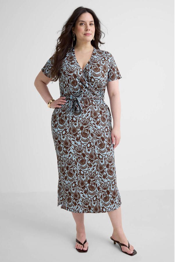 GREAT LOOKS crinkle overslagjurk met bloemenprint blauw bruin
