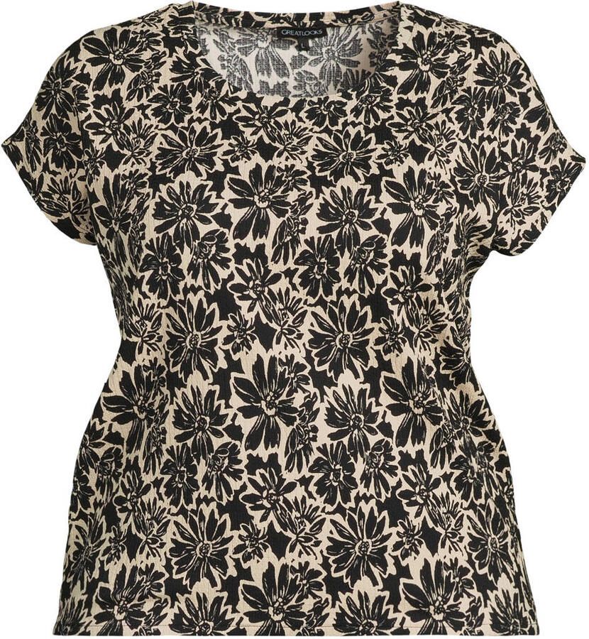 GREAT LOOKS crinkle top met bloemenprint zwart beige - Foto 2