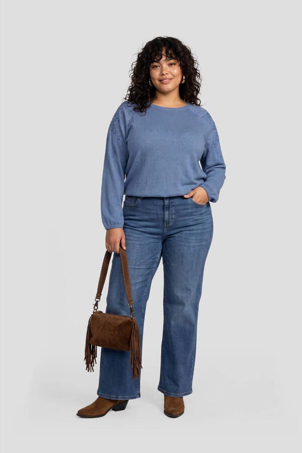 GREAT LOOKS crinkle top met opengewerkte details blauw