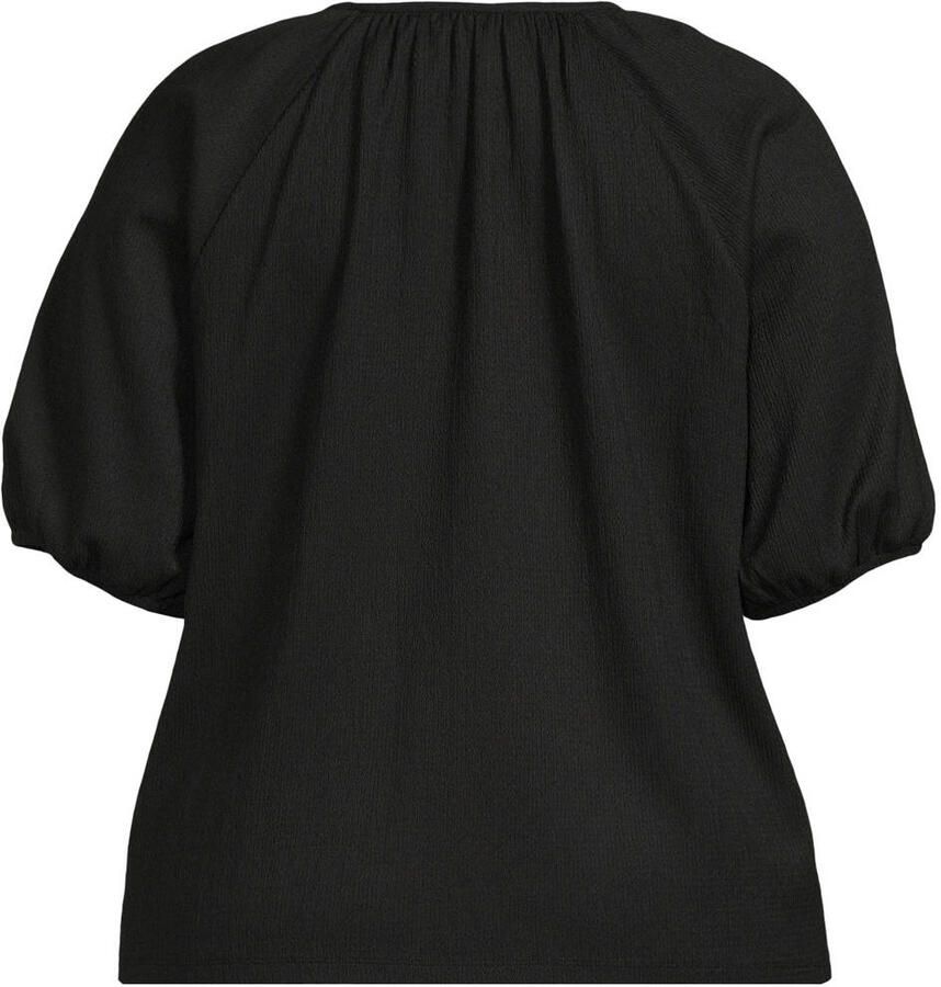 GREAT LOOKS crinkle top met strikkraag zwart - Foto 2