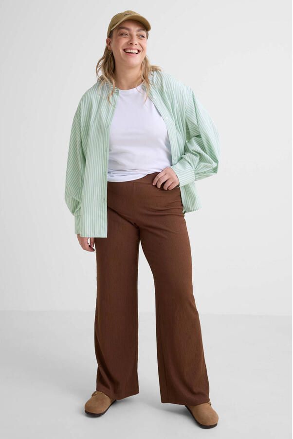 GREAT LOOKS crinkle wide leg broek bruin