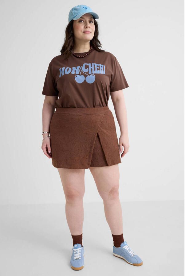 GREAT LOOKS jacquard skort met bloemenmotief bruin
