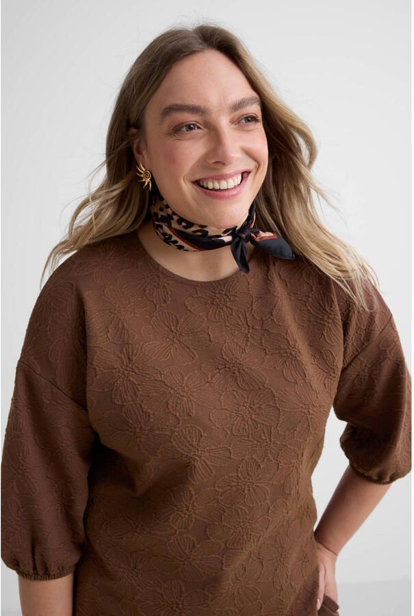 GREAT LOOKS jacquard sweater met bloemenmotief bruin - Foto 3