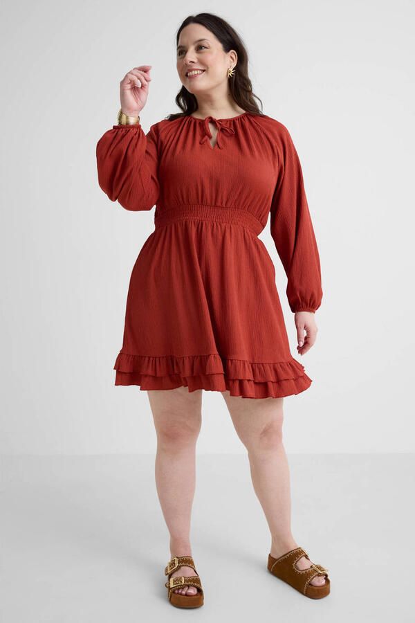 GREAT LOOKS jurk met textuur roodbruin