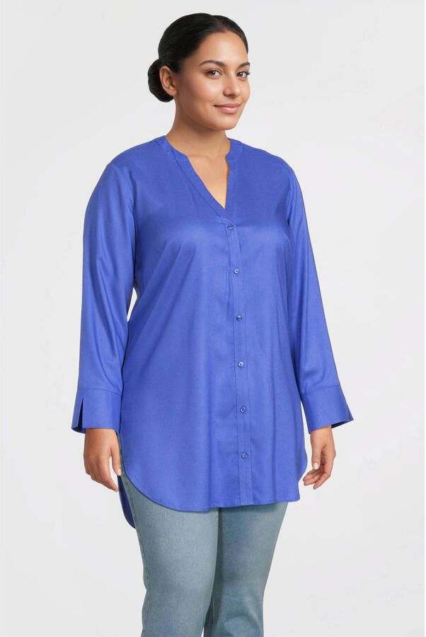 GREAT LOOKS lange blouse met V-hals blauw