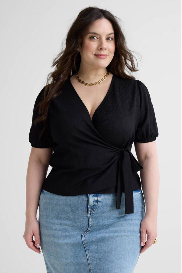 GREAT LOOKS overslagtop met textuur zwart