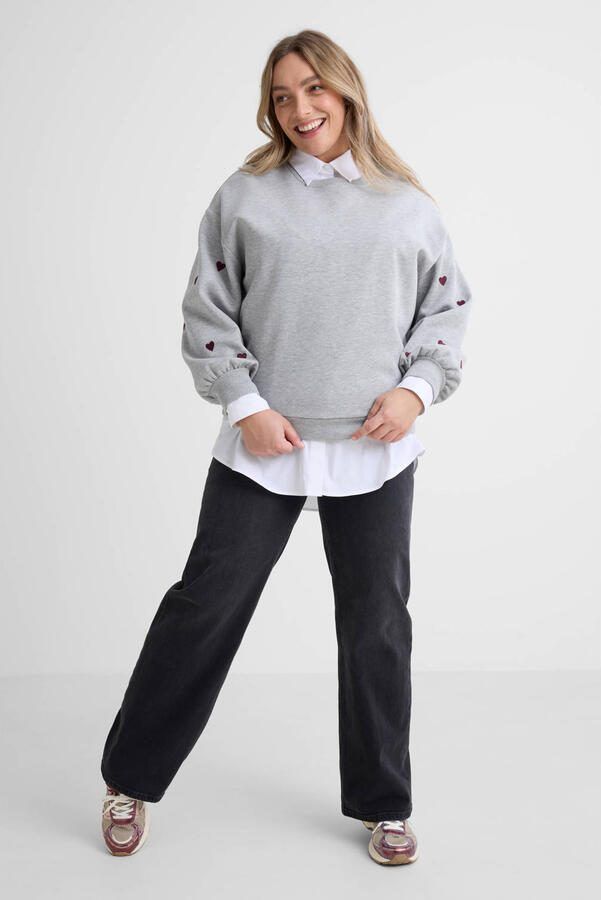 GREAT LOOKS sweater met borduursels grijs melange
