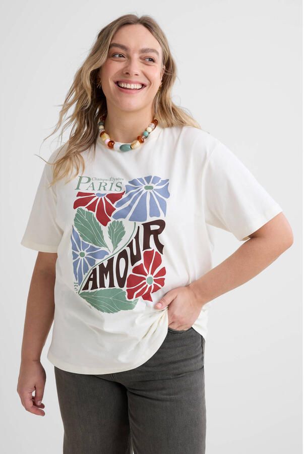 GREAT LOOKS T-shirt met printopdruk off-white