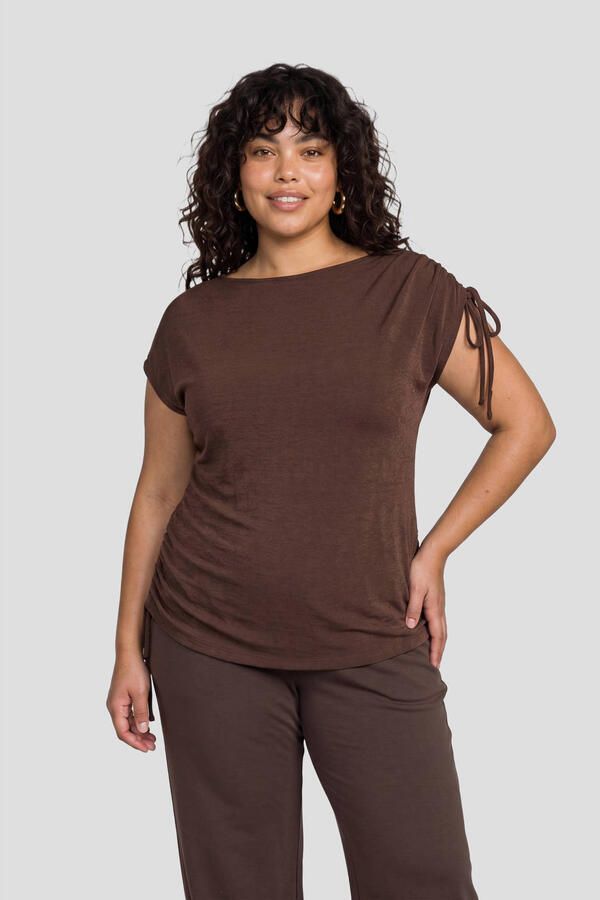 GREAT LOOKS top met gedrapeerd detail bruin
