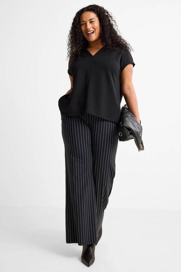 GREAT LOOKS travel wide leg broek met strepenprint zwart wit