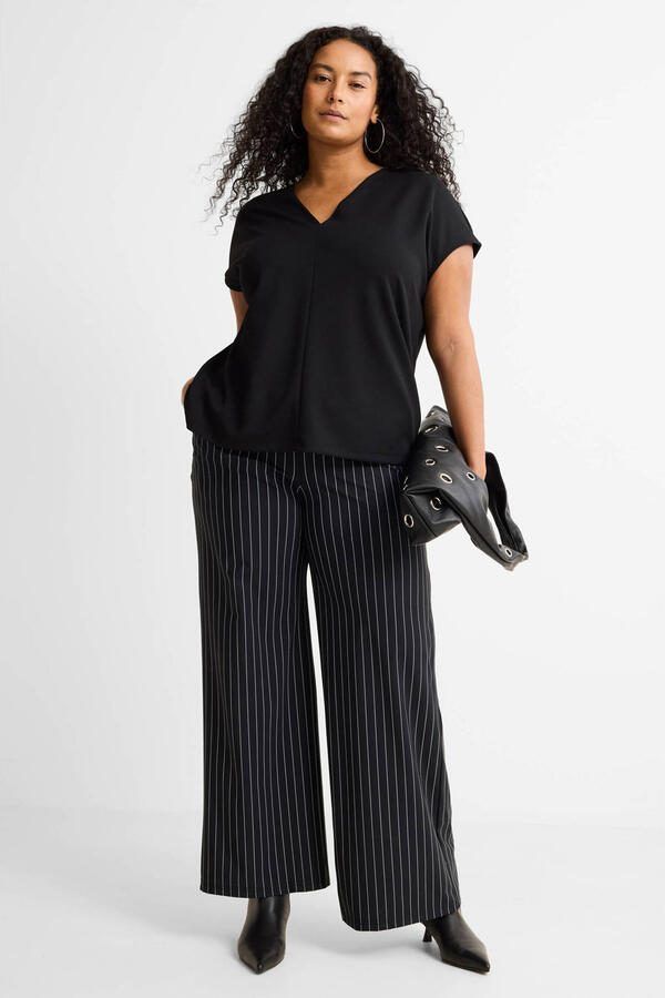 GREAT LOOKS travel wide leg broek met strepenprint zwart wit - Foto 2