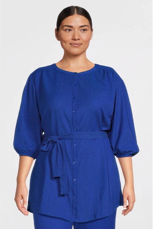 GREAT LOOKS Blouse tuniek met ceintuur blauw Dames Jersey Ronde hals Effen 44 - Foto 3