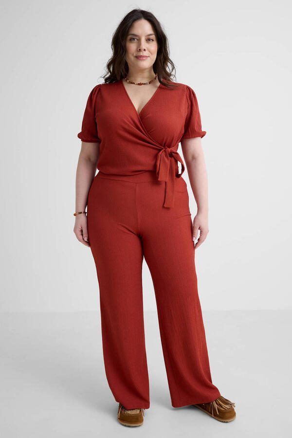 GREAT LOOKS wide leg broek met textuur roodbruin