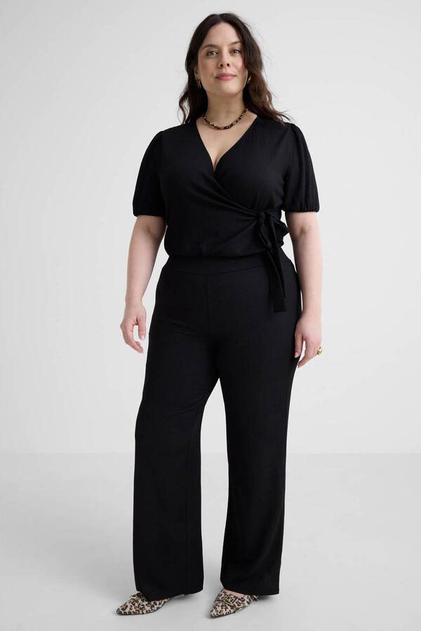 GREAT LOOKS wide leg broek met textuur zwart
