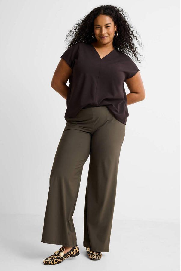 GREAT LOOKS wide leg travel broek olijfgroen