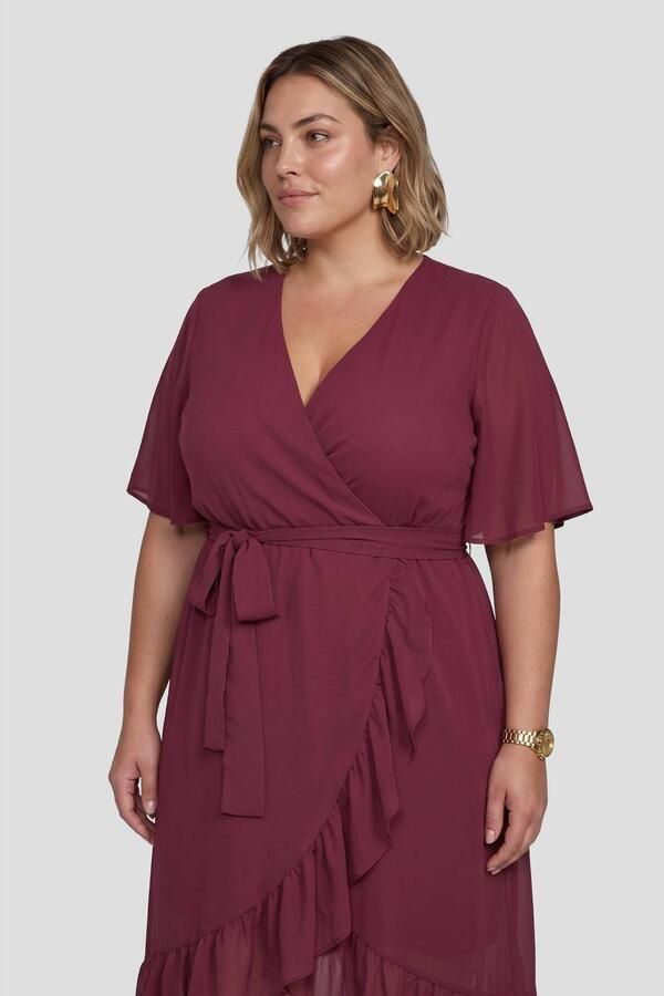 GREAT LOOKS wikkeljurk met ruches bordeaux