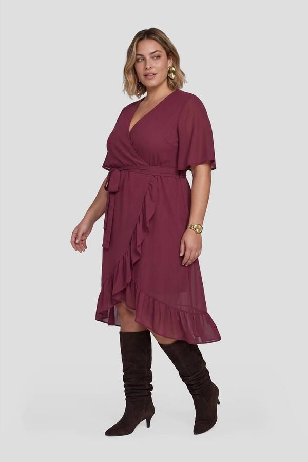 GREAT LOOKS wikkeljurk met ruches bordeaux - Foto 2