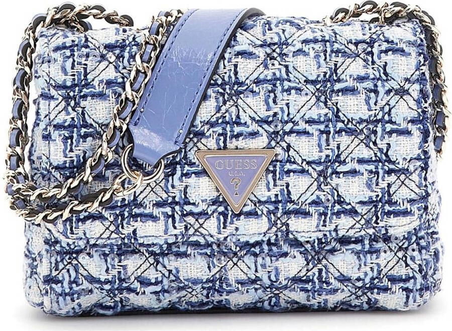 GUESS tweed crossbody tas Giully Mini blauw