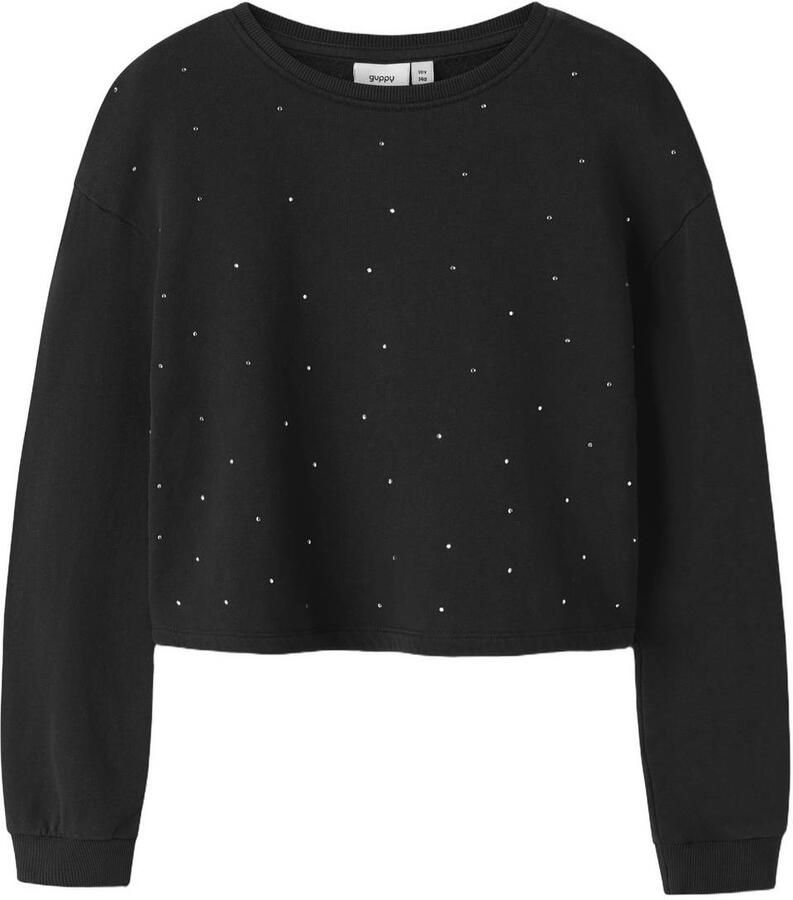 GUPPY KIDS rechtvallende sweater met strass-steentjes en stippen zwart