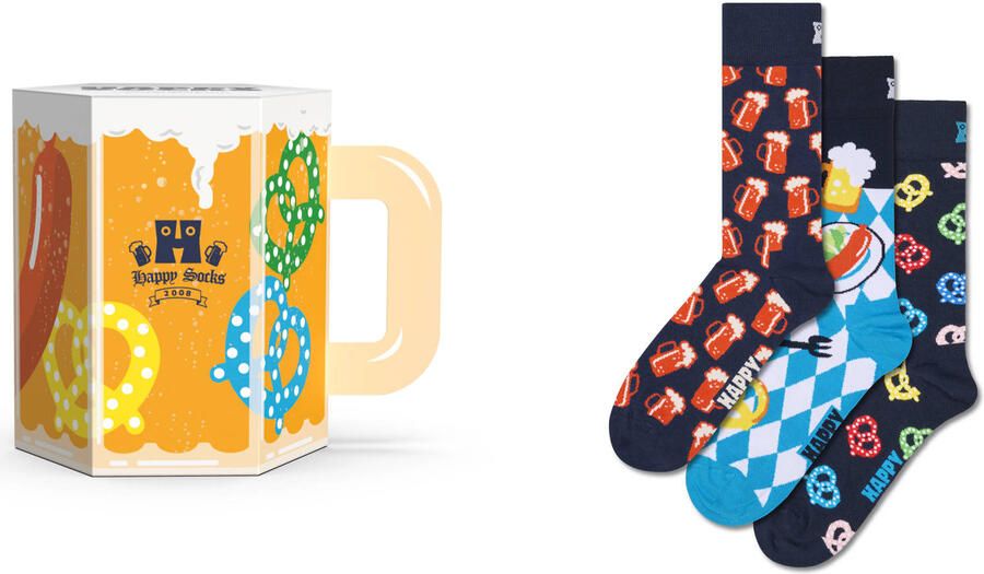 Happy Socks giftbox sokken Beer Glass donkerblauw (set van 3)