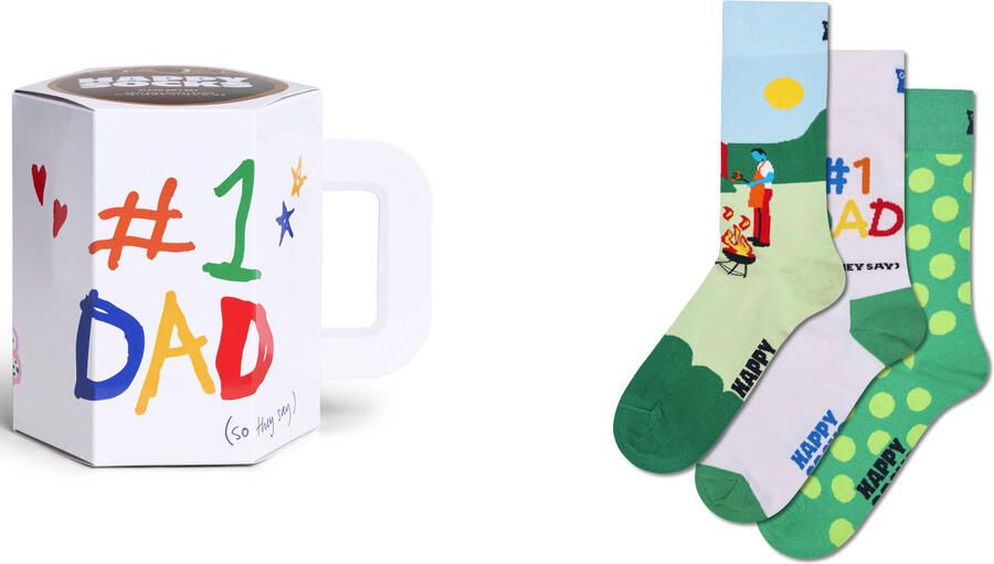 Happy Socks giftbox sokken No. 1 Dad groen (set van 3)