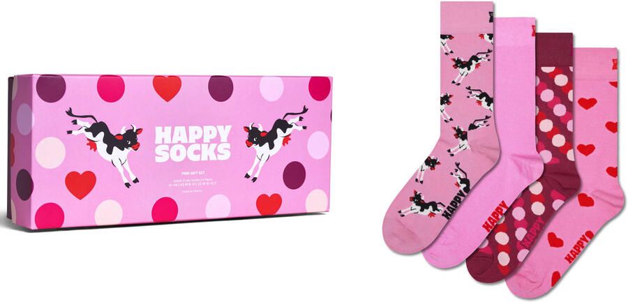 Happy Socks giftbox sokken Pink set van 4 roze
