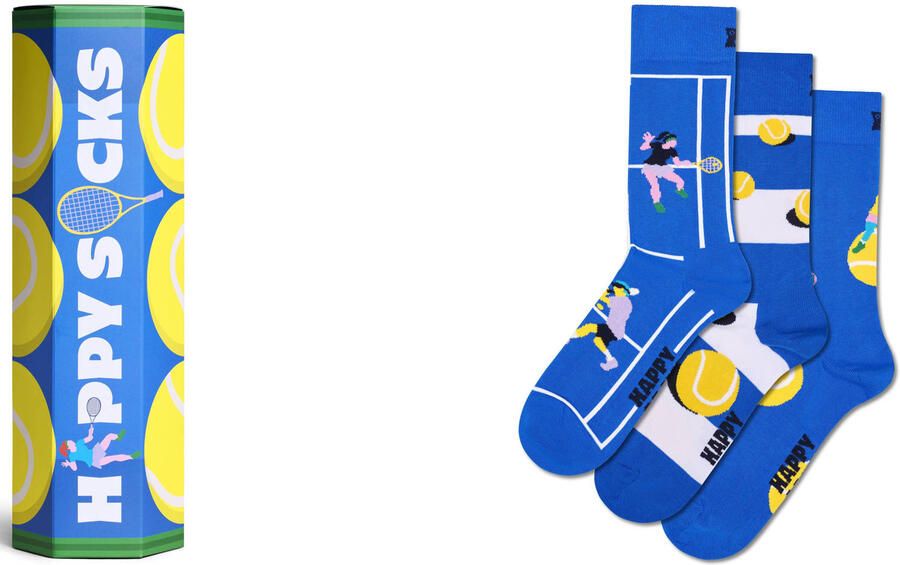 Happy Socks giftbox sokken Tennis blauw (set van 3)