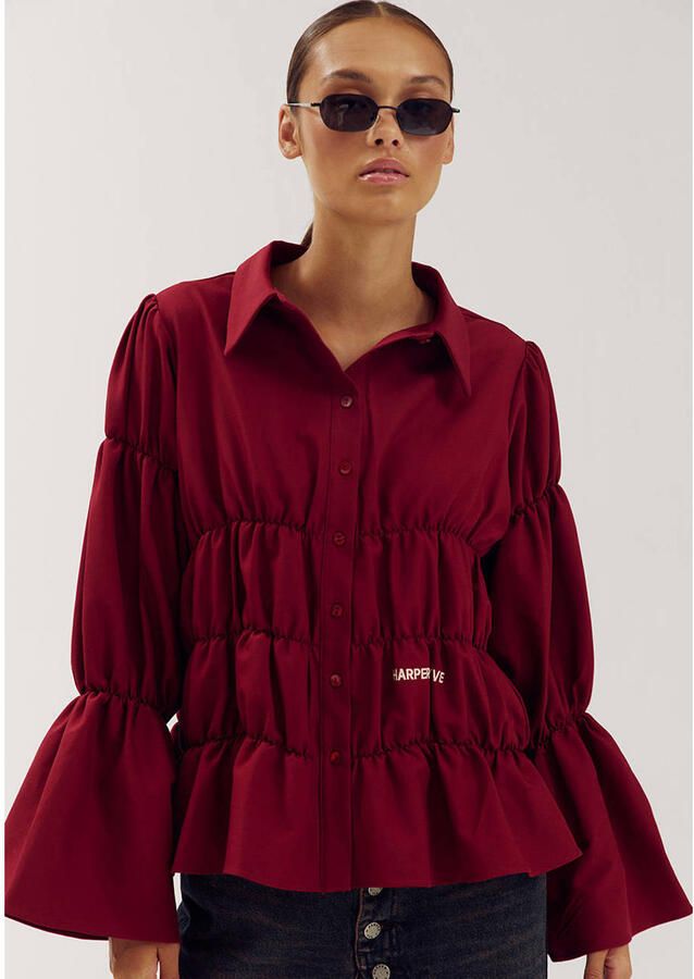HARPER & YVE blouse met smockwerk wijnrood