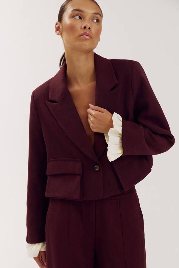 HARPER & YVE cropped blazer met ruches donkerrood - Foto 5
