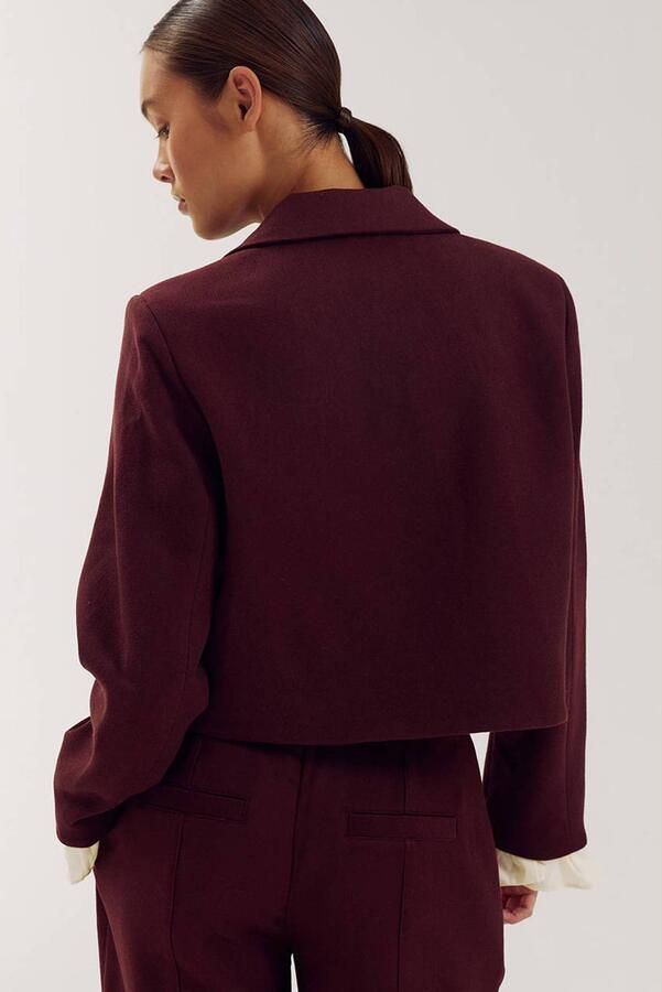 HARPER & YVE cropped blazer met ruches donkerrood - Foto 6