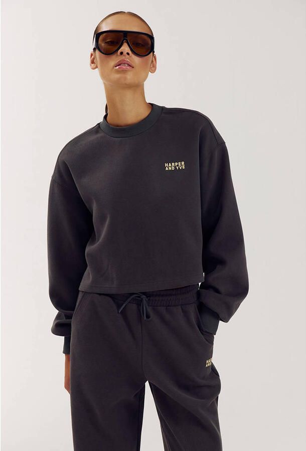 HARPER & YVE cropped trui met logo antraciet